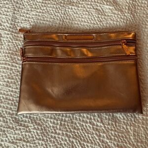 Gold Metallic Clutch with Zipper Pockets